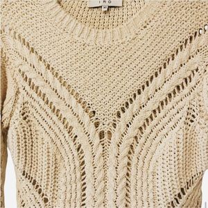 IRO Neutrals Crew Neck Long Sleeve Cream Crochet Pullover Sweater XS